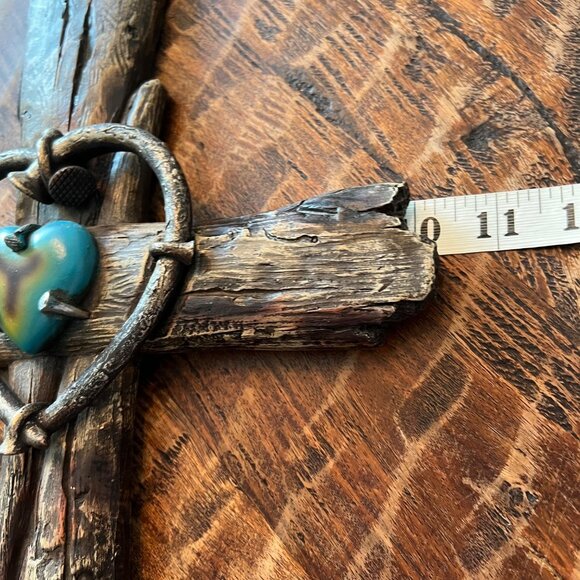 Rustic Western Wall Cross With Heart Centerpiece & Weathered Wood Look - Picture 9 of 10